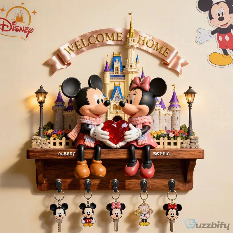 Mickey Mouse Minnie Mouse Welcome Home Personalized Key Hanger Wall Shelf