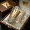 Calgary Wranglers Est 1977 Gold Logo Whiskey Glass with Wooden Box