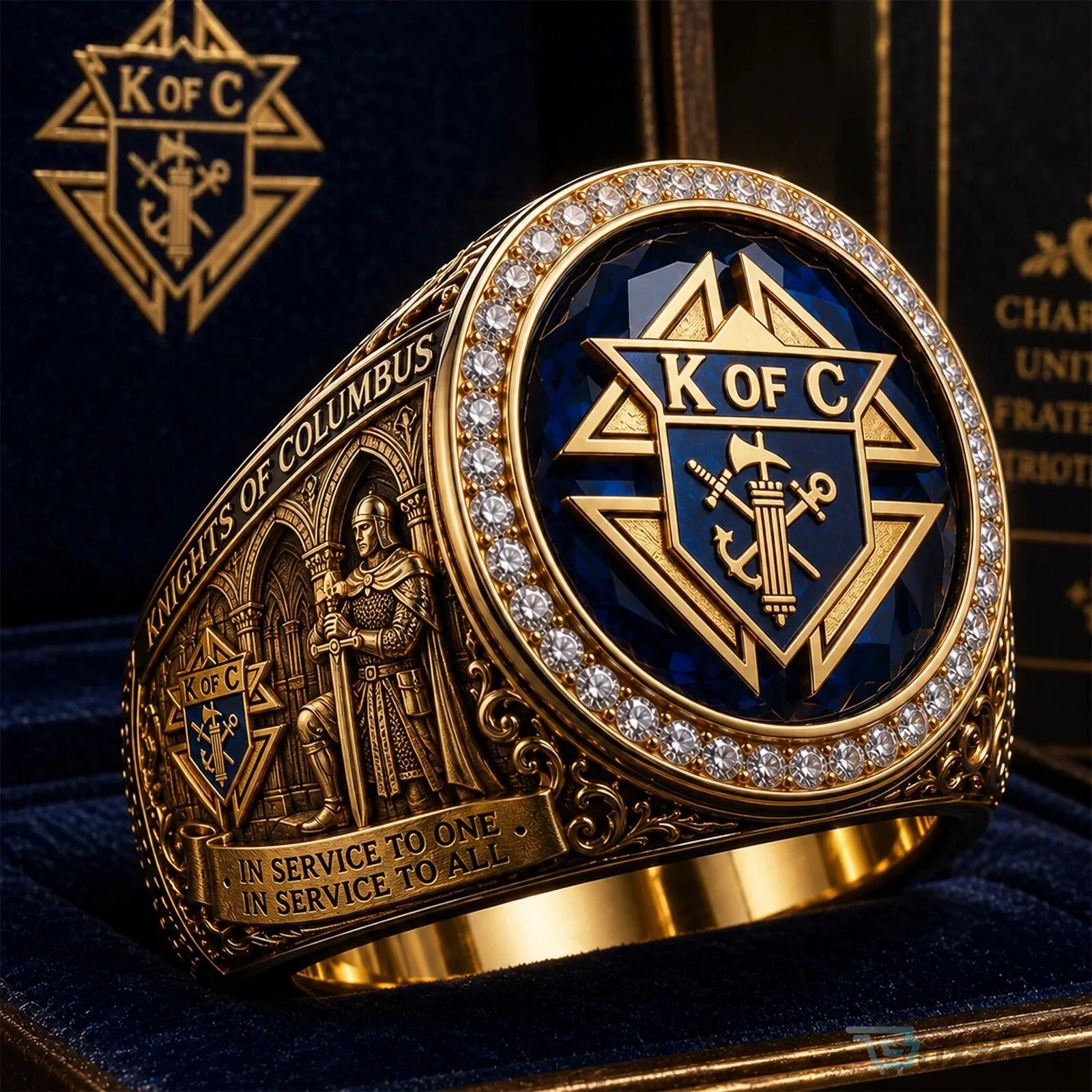 Knights of Columbus Gold Plated Emblem Diamond Ring