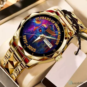 Gold Tone Stainless Steel Watch Celebrating 50 Years Of Iron Maiden