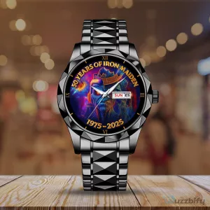 Gold Tone Stainless Steel Watch Celebrating 50 Years Of Iron Maiden