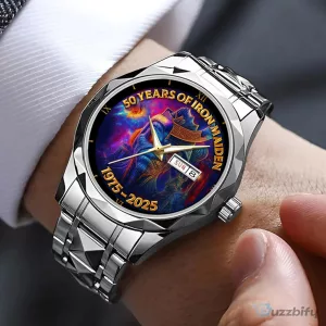 Gold Tone Stainless Steel Watch Celebrating 50 Years Of Iron Maiden