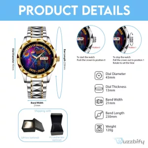 Gold Tone Stainless Steel Watch Celebrating 50 Years Of Iron Maiden