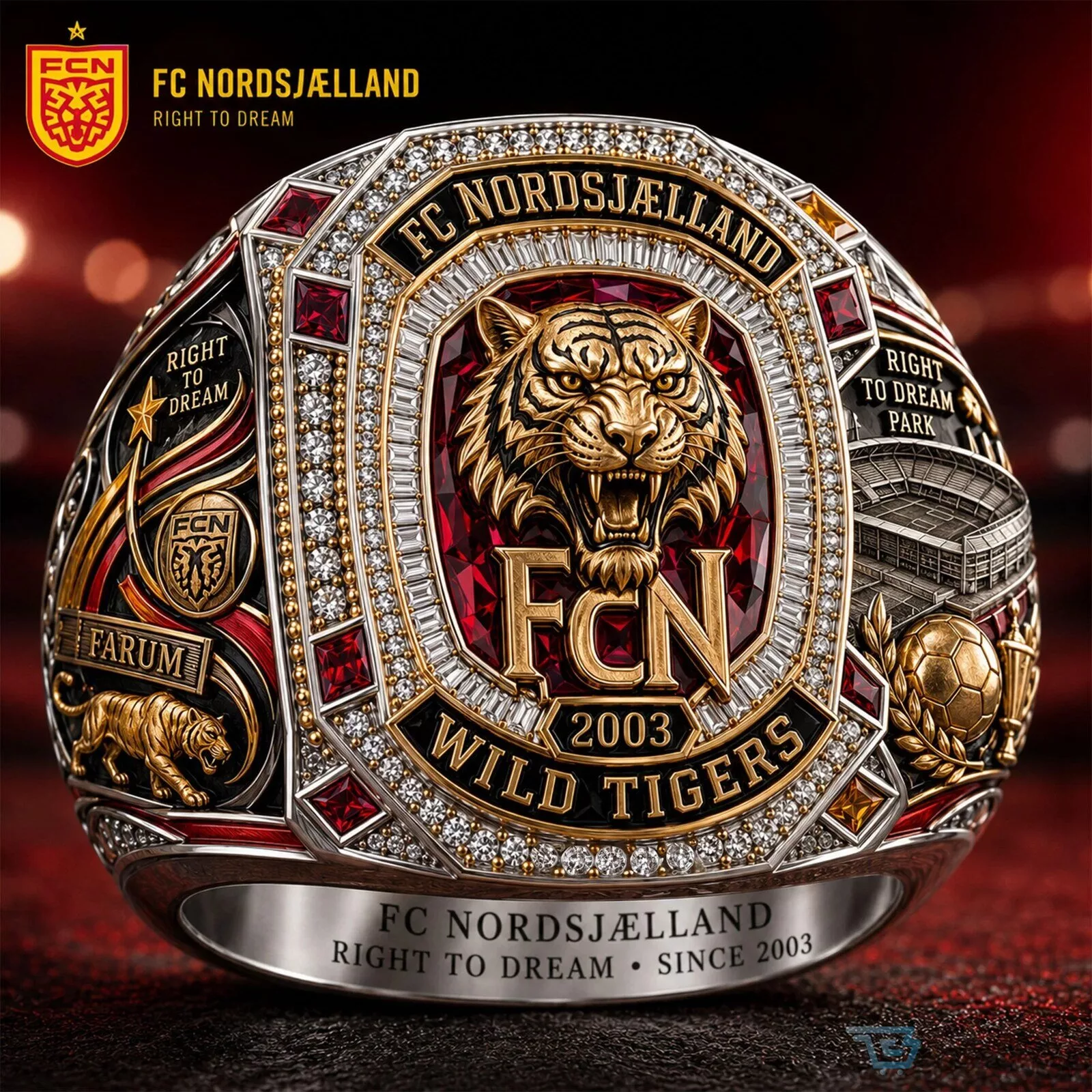 FC Nordsjaelland Wild Tigers Right to Dream Park Football Championship Ring