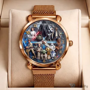 Star Wars Characters Gold Mesh Strap Quartz Watch