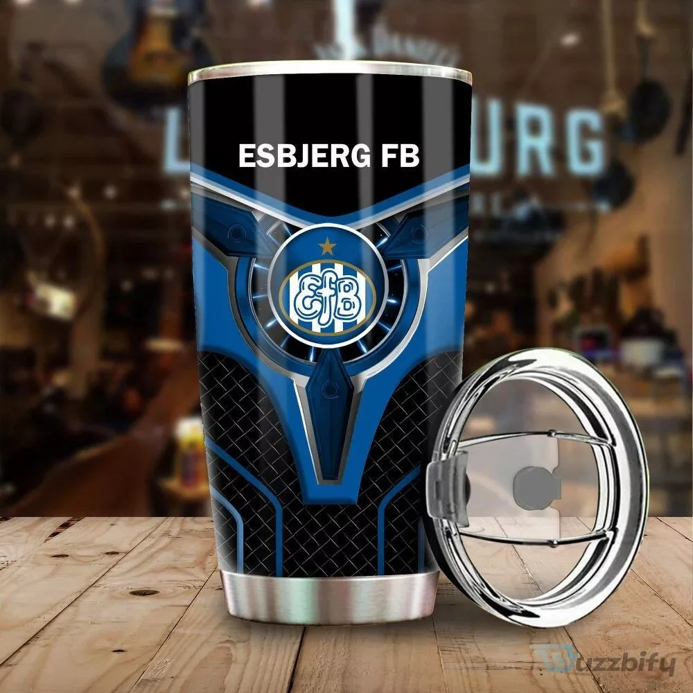 Esbjerg FB Football Club Blue and Black Stainless Steel Insulated Tumbler