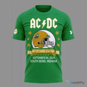 2026 Concert T-Shirt Featuring Notre Dame Football and AC/DC Power Up Tour Design
