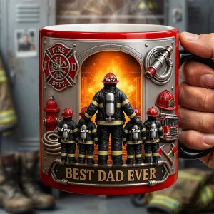 Personalized Firefighter Dad Best Dad Ever Ceramic Coffee Mug