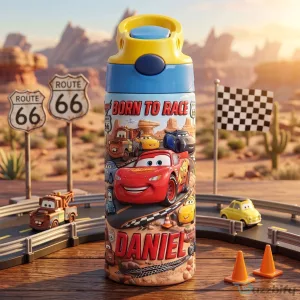Disney Pixar Cars Lightning McQueen Born To Race Kids Water Bottle