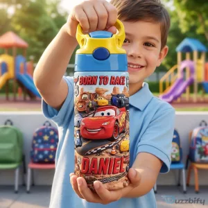 Disney Pixar Cars Lightning McQueen Born To Race Kids Water Bottle
