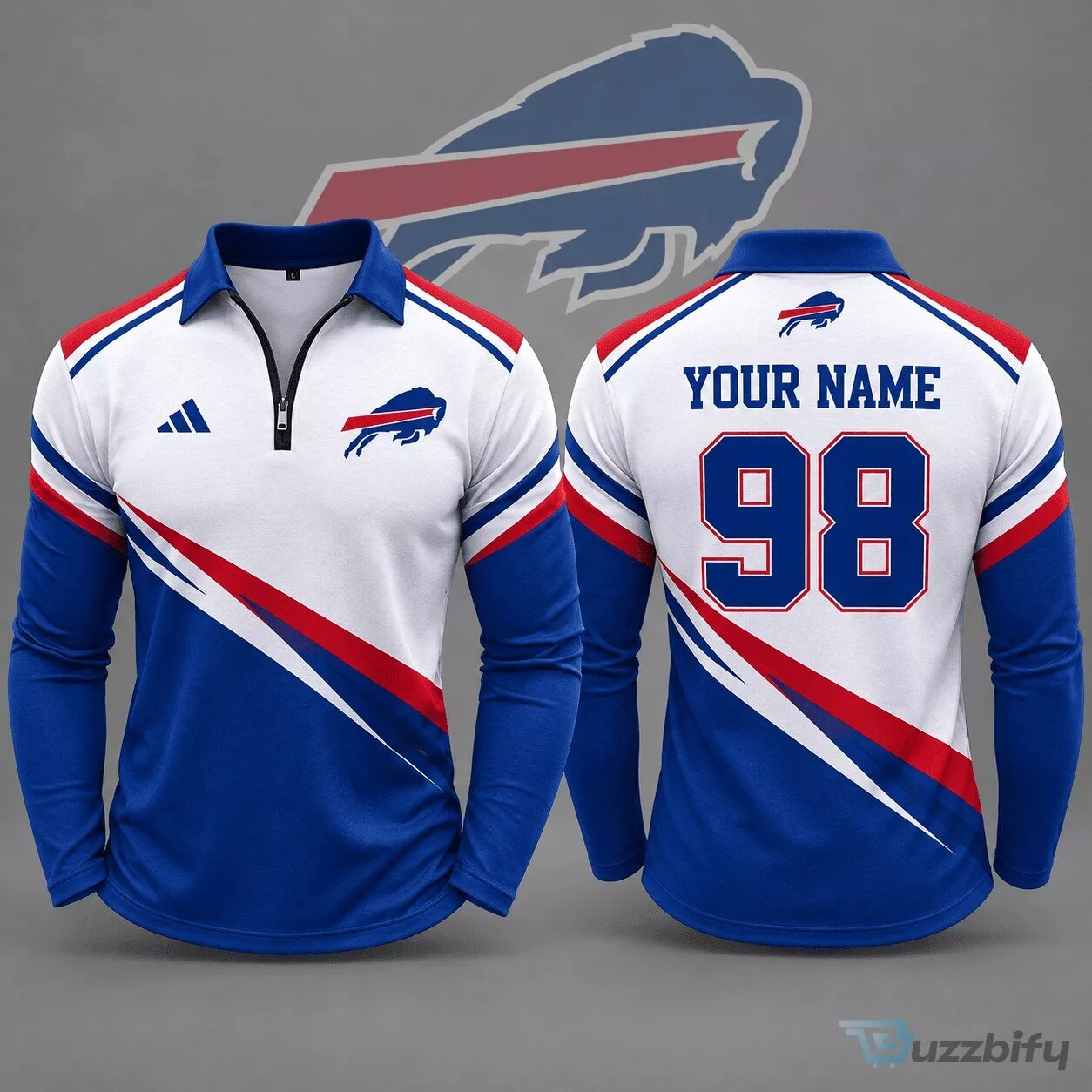 Buffalo Bills NFL Football Team Identity Quarter Zip Long Sleeve Polo Shirt