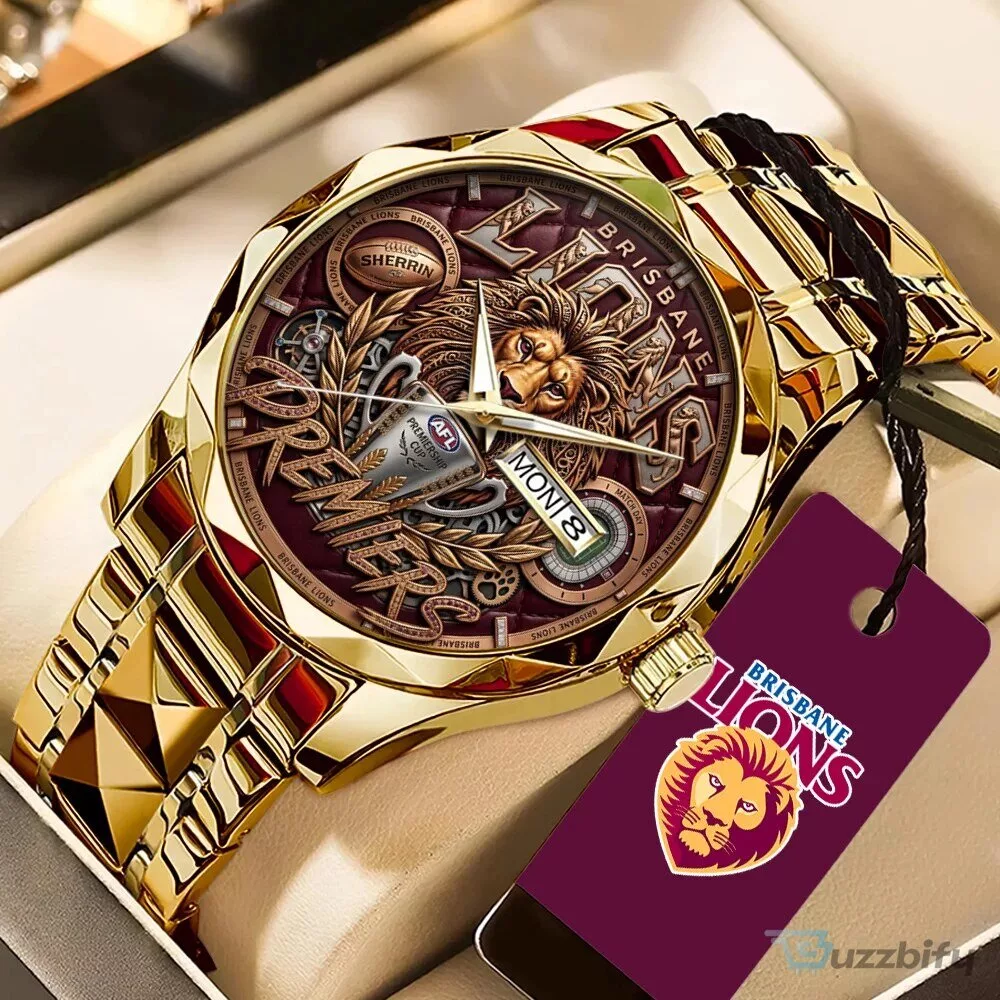 Brisbane Lions AFL Premiers Gold Tone Quartz Watch