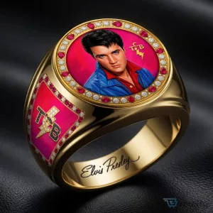 Elvis Presley Taking Care of Business Gold Ring with Diamonds and Rubies