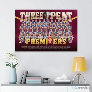 Brisbane Lions 2024 2025 2026 Premiers Three Peat Celebration Canvas Wall Art