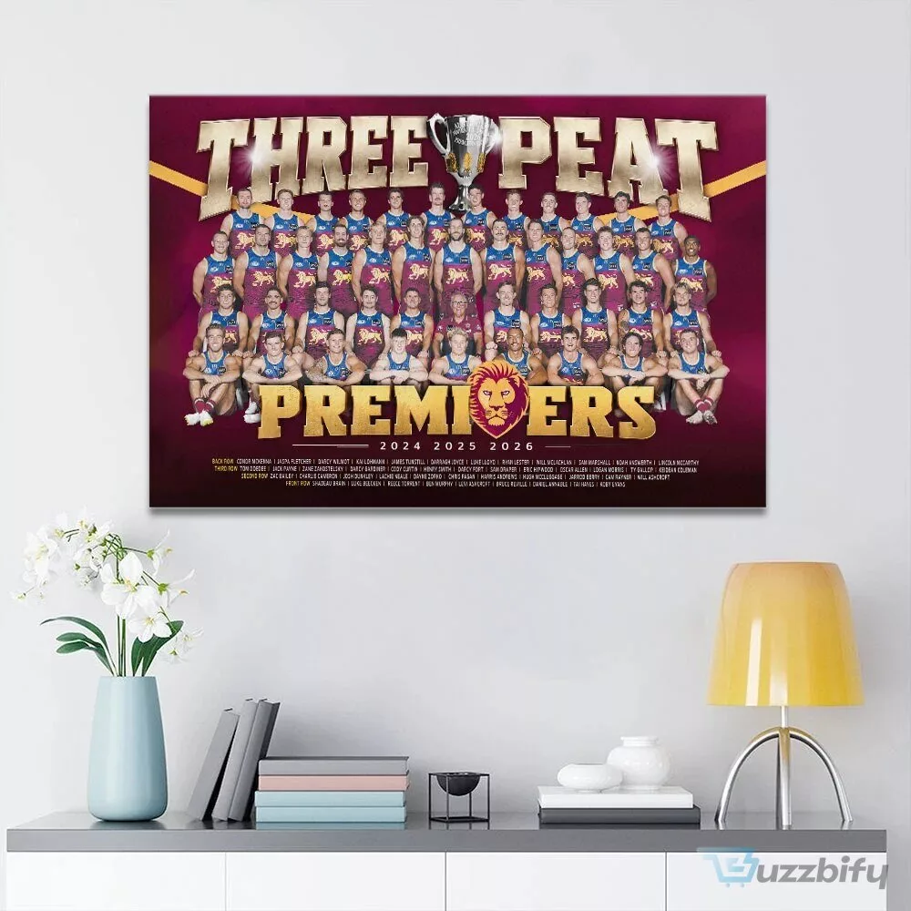 Brisbane Lions 2024 2025 2026 Premiers Three Peat Celebration Canvas Wall Art