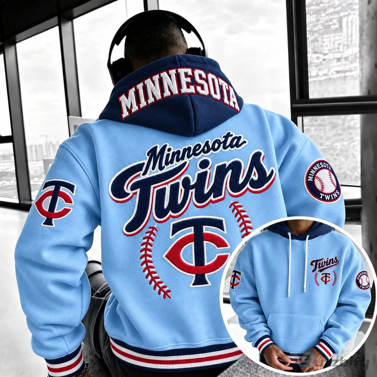 Minnesota Twins Baseball Team Light Blue Embroidered Hoodie