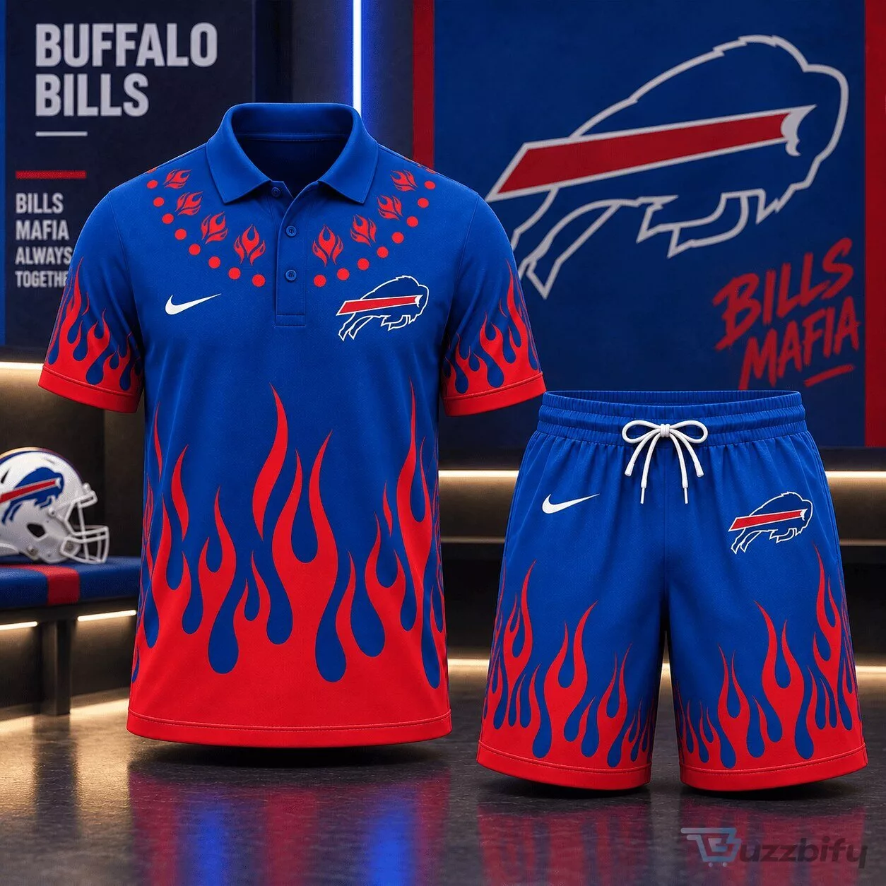 Flame Graphic Polo and Shorts Set for Buffalo Bills Fans