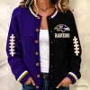 Baltimore Ravens Football Team Logo Split Color Button Up Cardigan Sweater