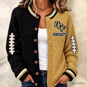UCF Knights Football Team Split Color Knitted Cardigan Sweater