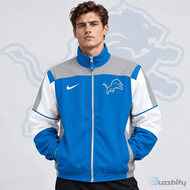 Detroit Lions NFL Team Crest Retro Color Block Full Zip Windbreaker Jacket
