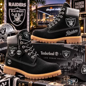Las Vegas Raiders Football Team Logo Black Timberland Boots