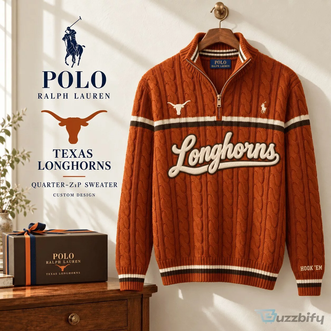 Polo Ralph Lauren Texas Longhorns Custom Design Quarter-Zip Sweater