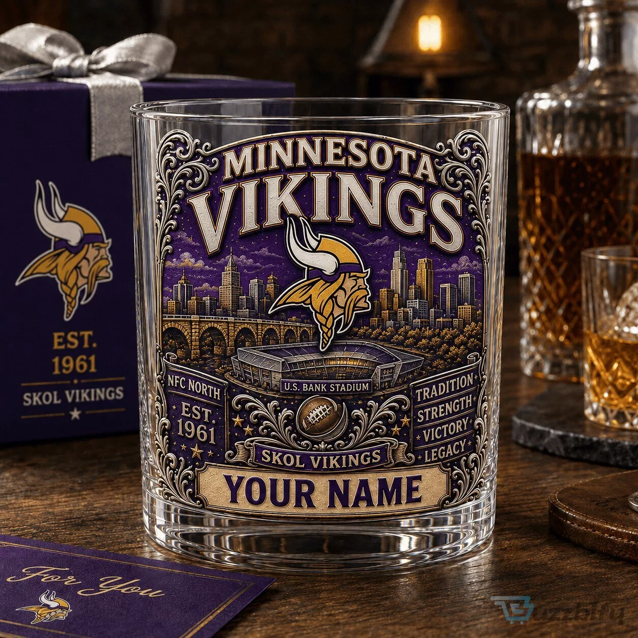 Minnesota Vikings NFL Football Team Personalized Whiskey Glass