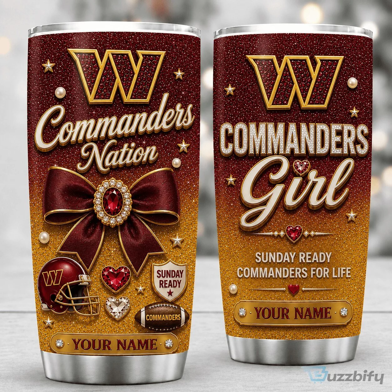 Personalized Tumbler with Glitter Design for Washington Commanders Football Team