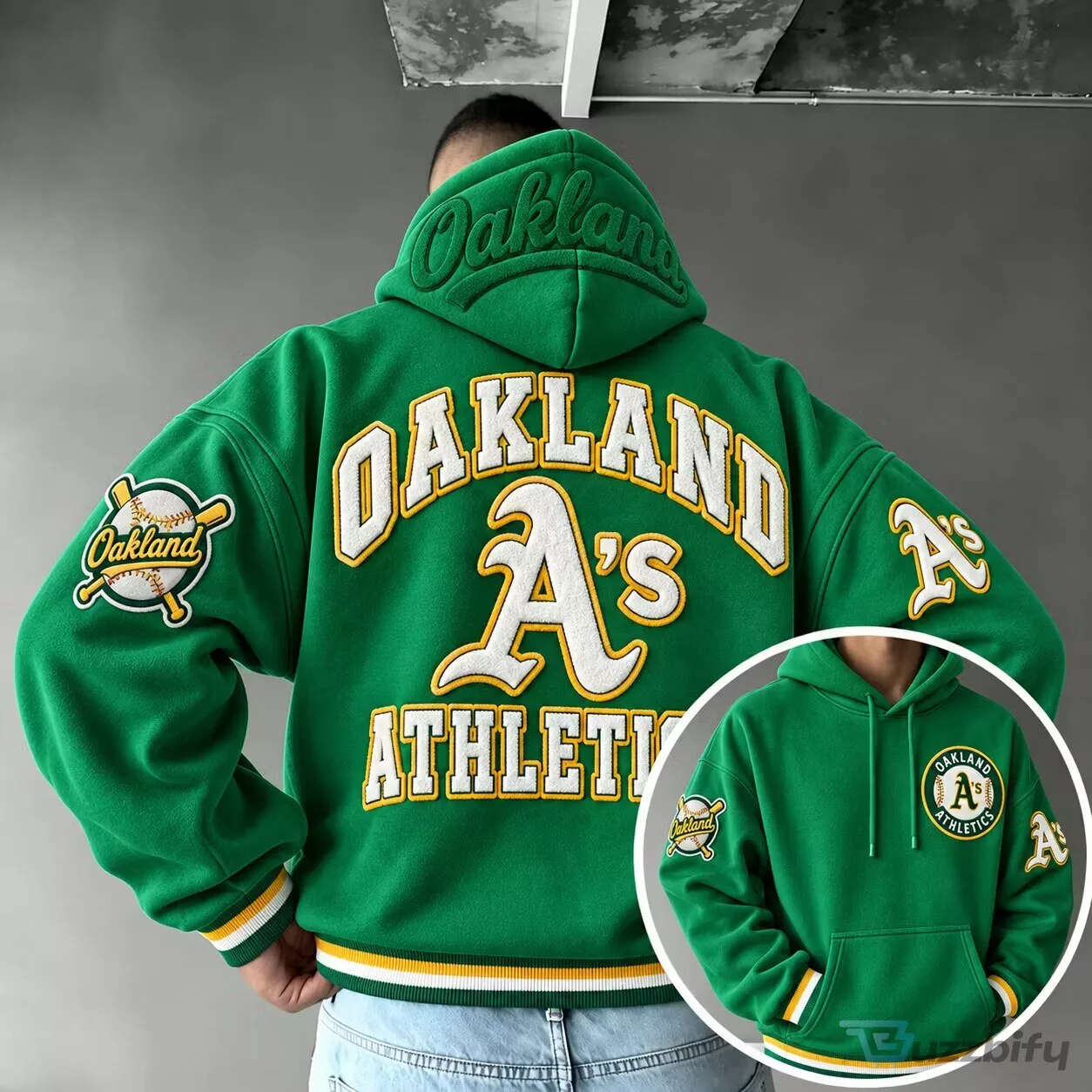 Oakland Athletics Embroidered Baseball Team Green Pullover Hoodie