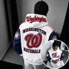 Pullover Hoodie in White and Red Featuring the Washington Nationals Baseball Team Logo