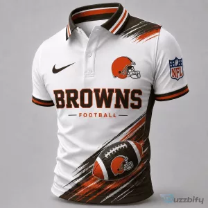 Cleveland Browns NFL Football Team White and Orange Dynamic Gridiron Style Polo Shirt