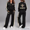 New Orleans Saints Women's Black and Gold Striped Long Sleeve Top and Pants Set