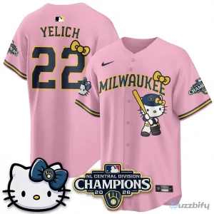 Milwaukee Brewers National League Central Division Champions Christian Yelich Hello Kitty Baseball Jersey