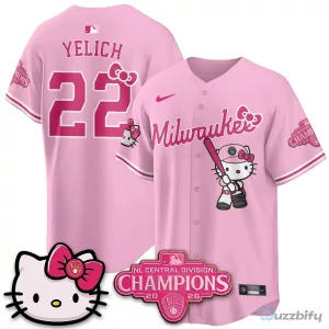 Milwaukee Brewers National League Central Division Champions Christian Yelich Hello Kitty Baseball Jersey