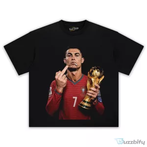 Cristiano Ronaldo Middle Finger World Cup Champion Black T-Shirt
