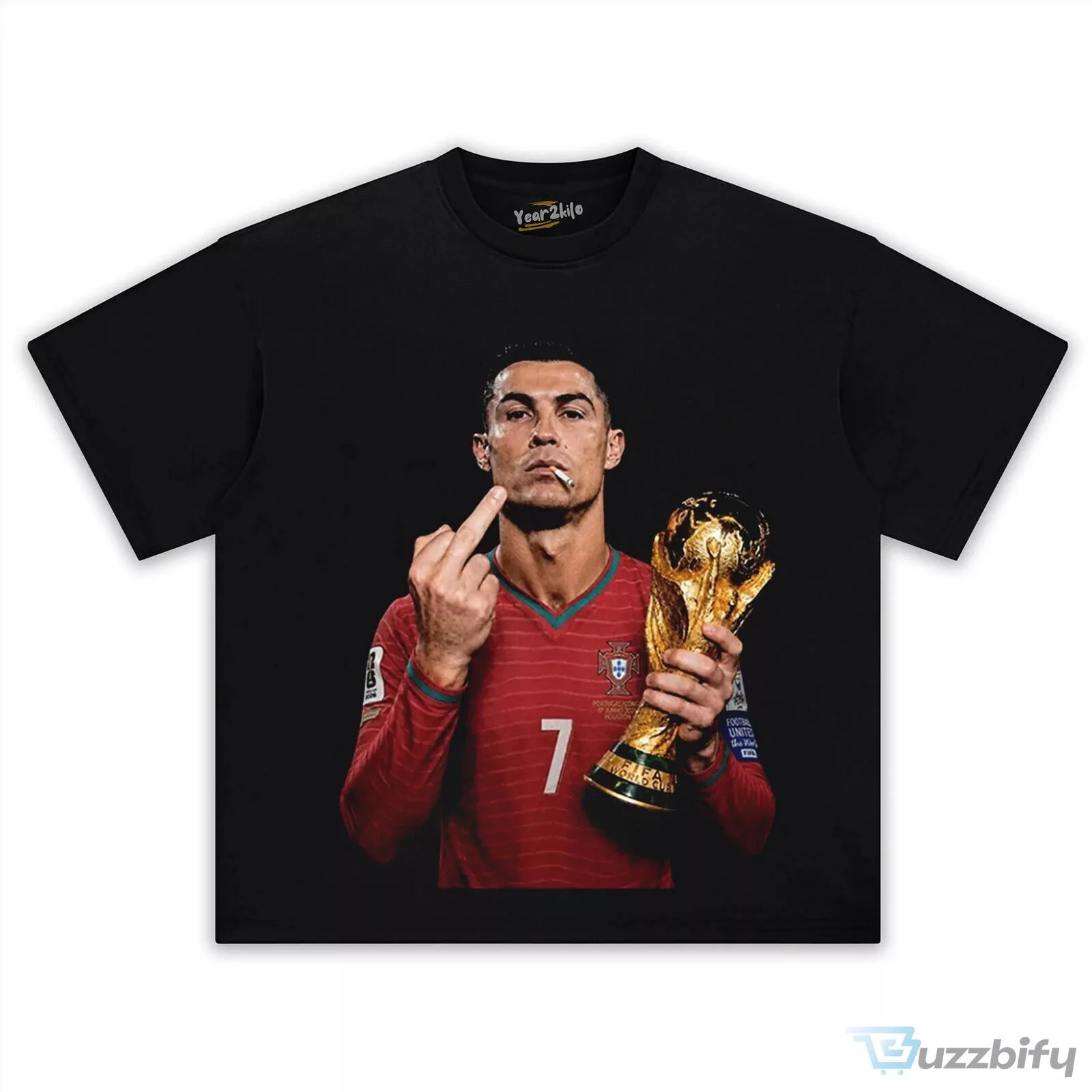 Cristiano Ronaldo Middle Finger World Cup Champion Black T-Shirt