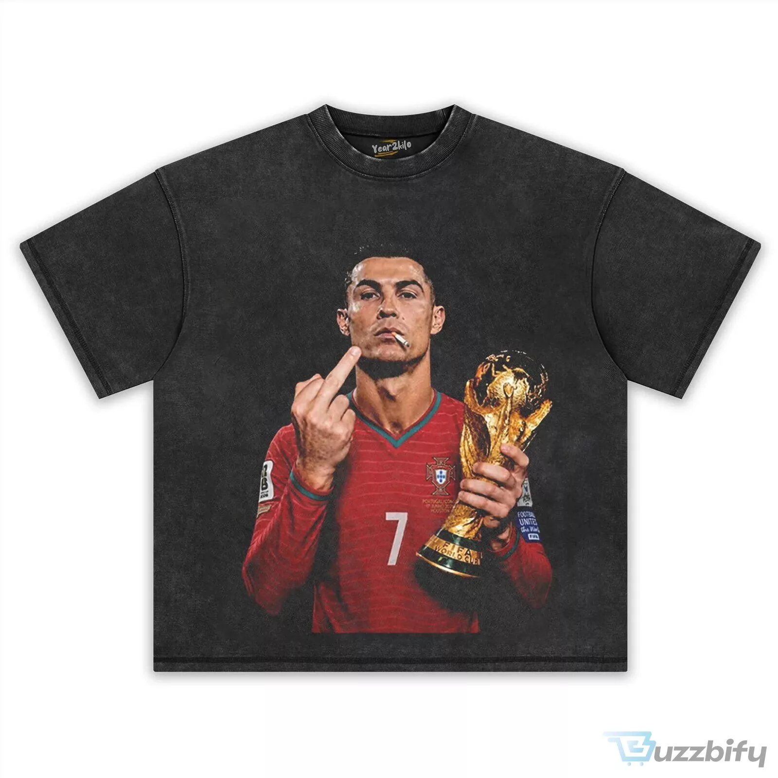 Cristiano Ronaldo Middle Finger World Cup Champion Black T-Shirt