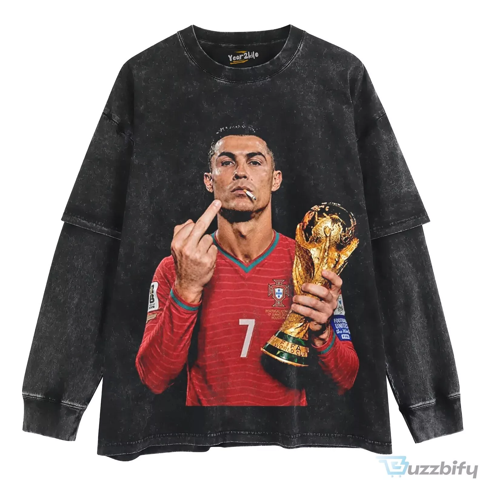 Cristiano Ronaldo Middle Finger World Cup Champion Black T-Shirt