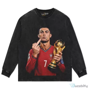 Cristiano Ronaldo Middle Finger World Cup Champion Black T-Shirt