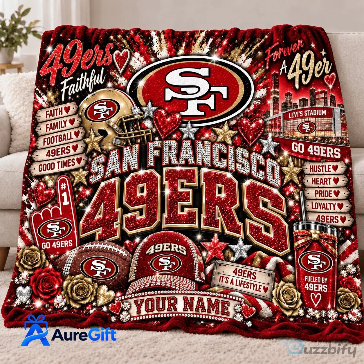 San Francisco 49ers NFL Christmas Kickoff Personalized Fleece Blanket