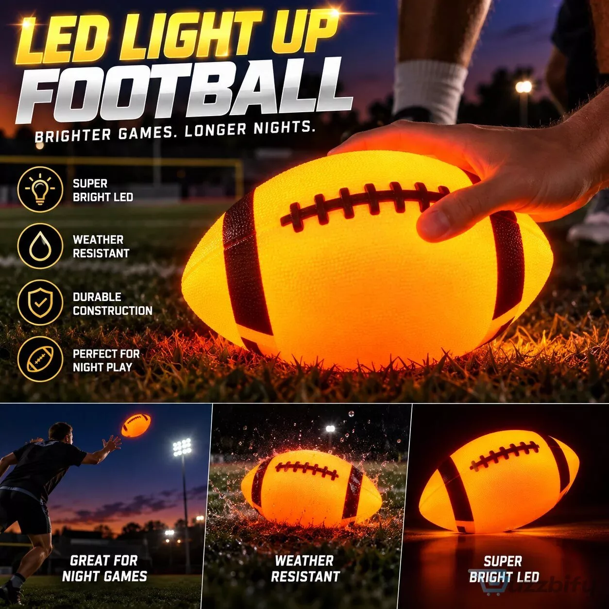 LED Light Up Football Glow in the Dark Night Game Sports Ball