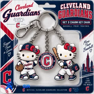 Cleveland Guardians Hello Kitty Baseball Set Three Charm Keychain