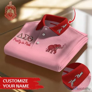 Custom Name Polo Shirt featuring Pretty in Pink Elephant by Delta Sigma Theta