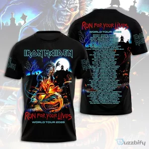 2026 World Tour T-Shirt for Iron Maiden: Run For Your Lives Design