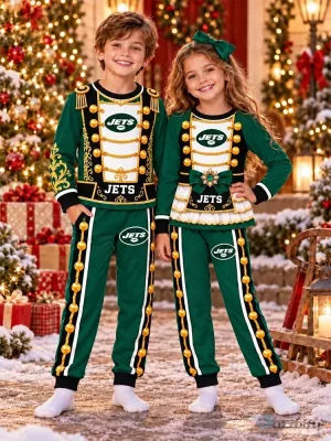 New York Jets Christmas Nutcracker Holiday Matching Kids Pajamas Set