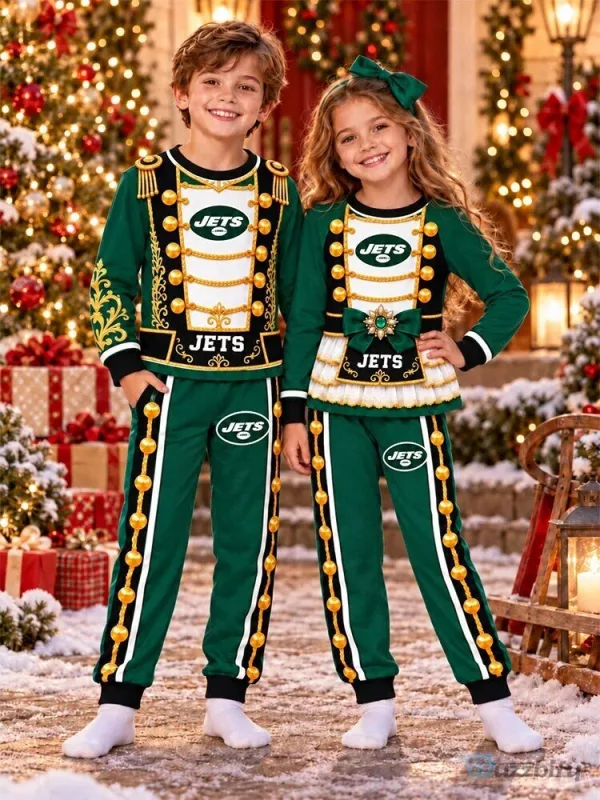 New York Jets Christmas Nutcracker Holiday Matching Kids Pajamas Set