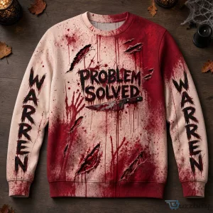 Warren Problem Solved Blood Splatter Horror Graphic Halloween Sweatshirt