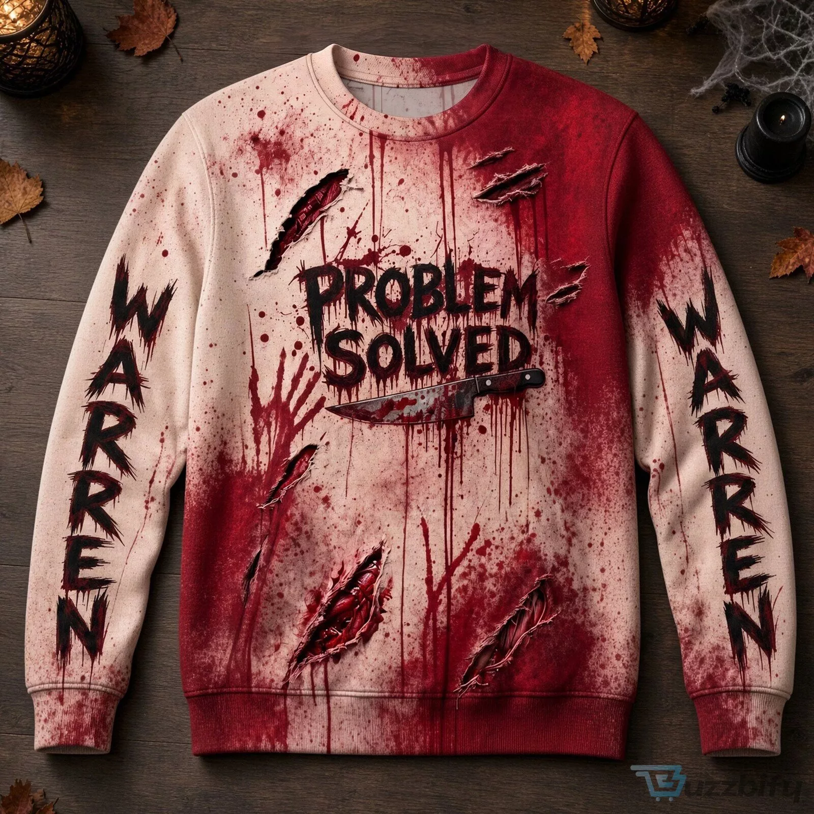 Warren Problem Solved Blood Splatter Horror Graphic Halloween Sweatshirt