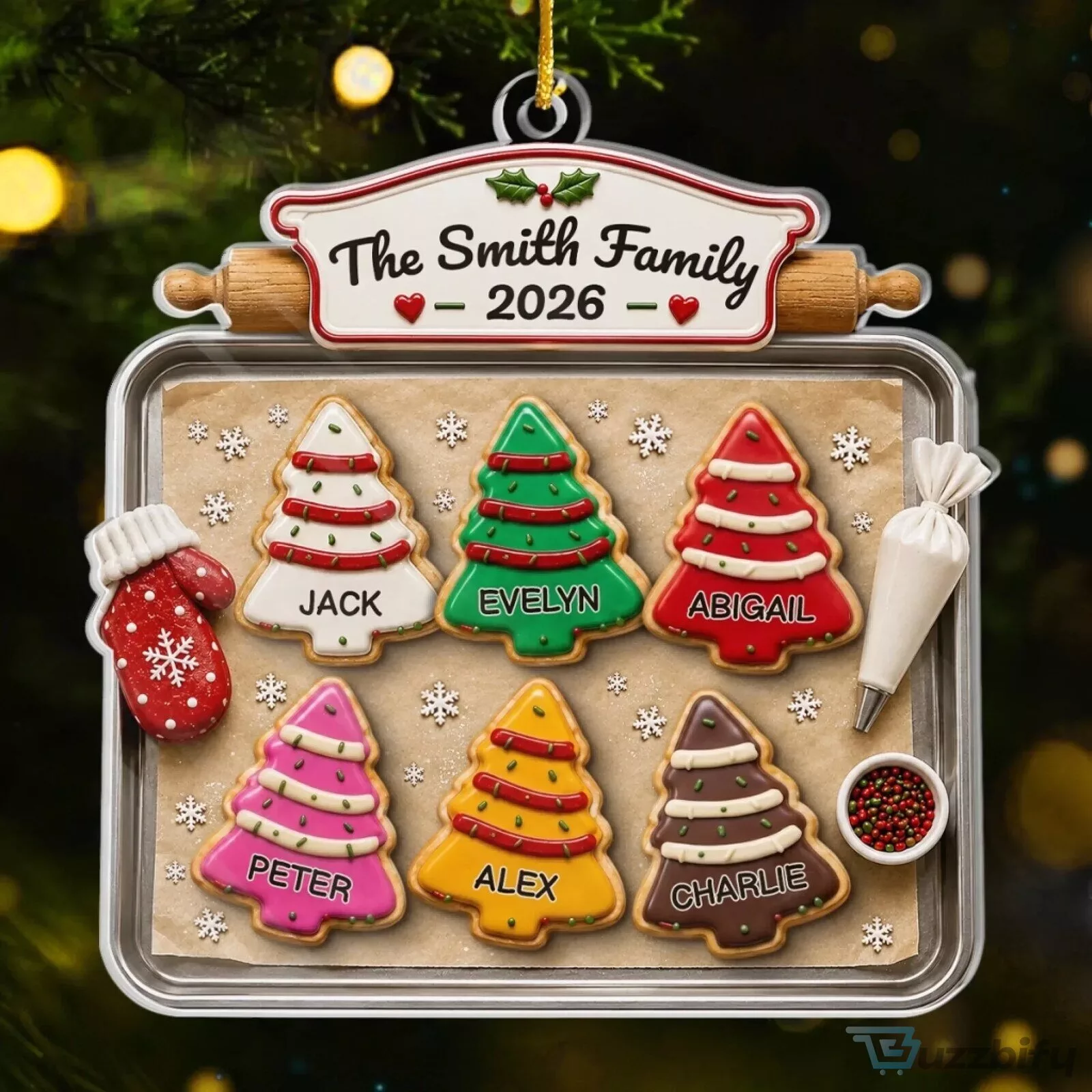 Personalized Christmas Tree Cookies Family Name Holiday Ornament