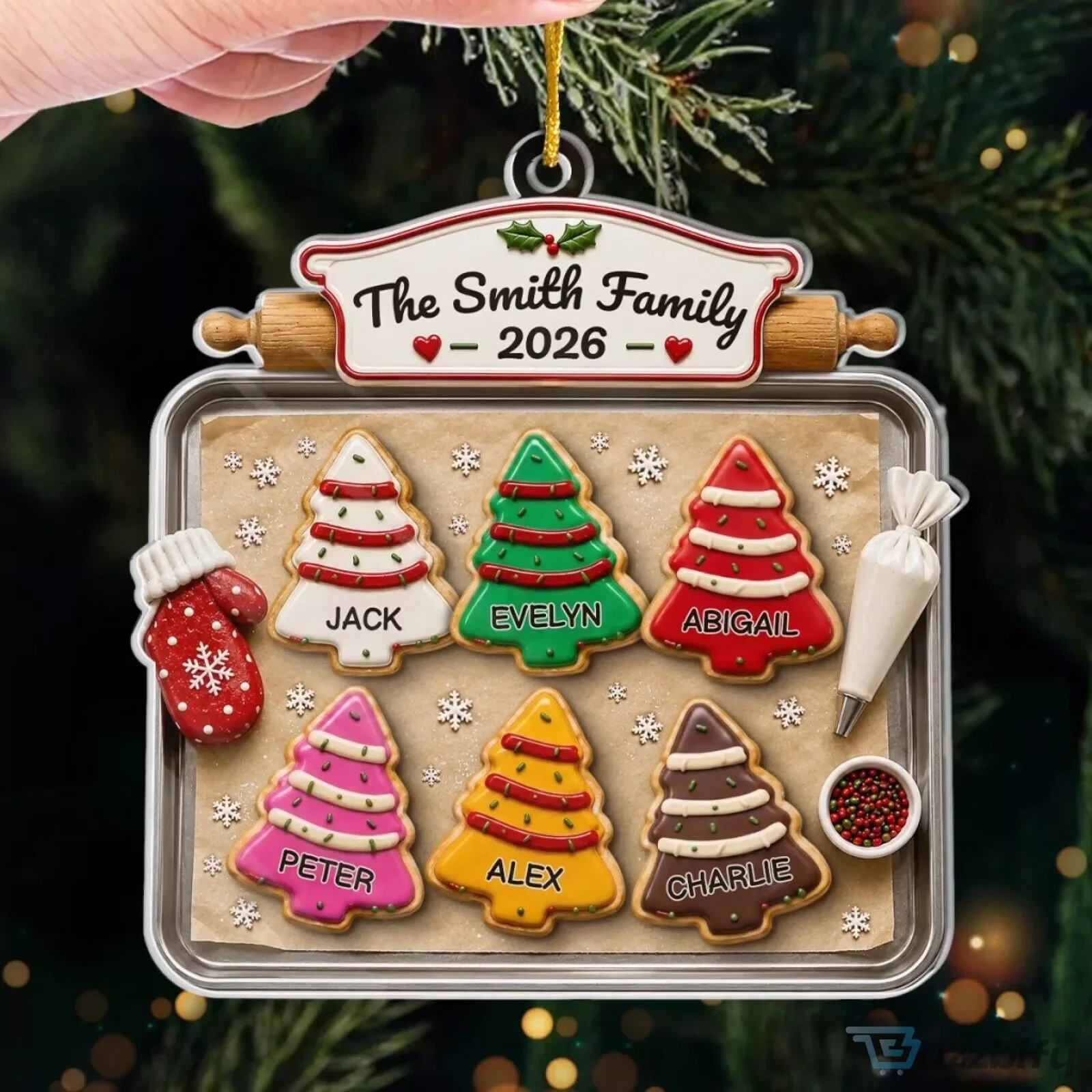 Personalized Christmas Tree Cookies Family Name Holiday Ornament